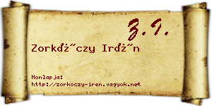 Zorkóczy Irén névjegykártya